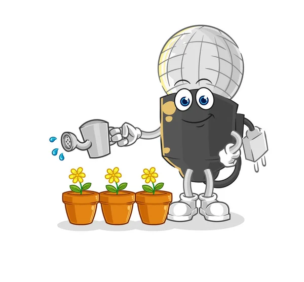 Mic Watering Flowers Mascot Cartoon Vecto — Stock Vector