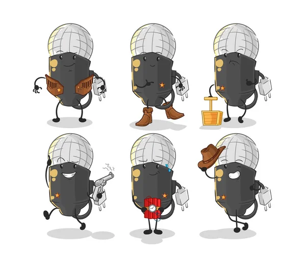 Mic Cowboy Group Character Cartoon Mascot Vecto — 图库矢量图片