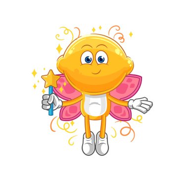 the lemon head fairy with wings and stick. cartoon mascot vecto
