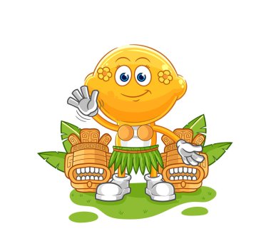 the lemon head hawaiian waving character. cartoon mascot vecto