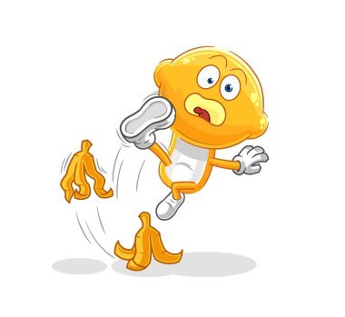 the lemon head slipped on banana. cartoon mascot vecto