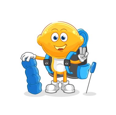 the lemon head go camping mascot. cartoon vecto