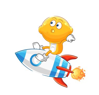 the lemon head ride a rocket cartoon mascot vecto