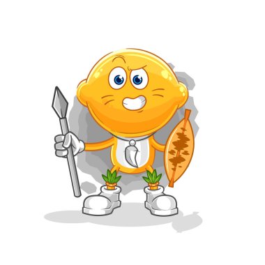 the lemon head african tribal fighter mascot. cartoon vecto