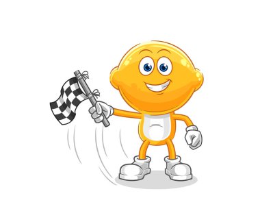 the lemon head hold finish flag. cartoon mascot vecto