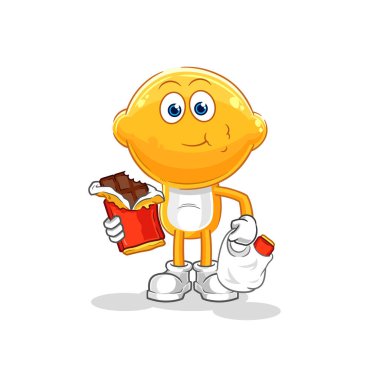 the lemon head eat chocolate mascot. cartoon vecto