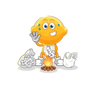 the lemon head roasting marshmallows. cartoon mascot vecto