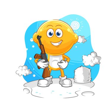 the lemon head soldier in winter. character mascot vecto