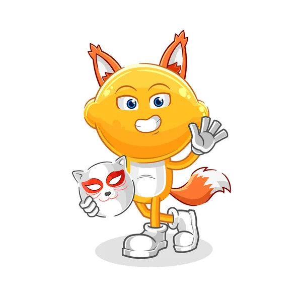 Lemon Head Japanese Fox Character Cartoon Masco — Vetor de Stock