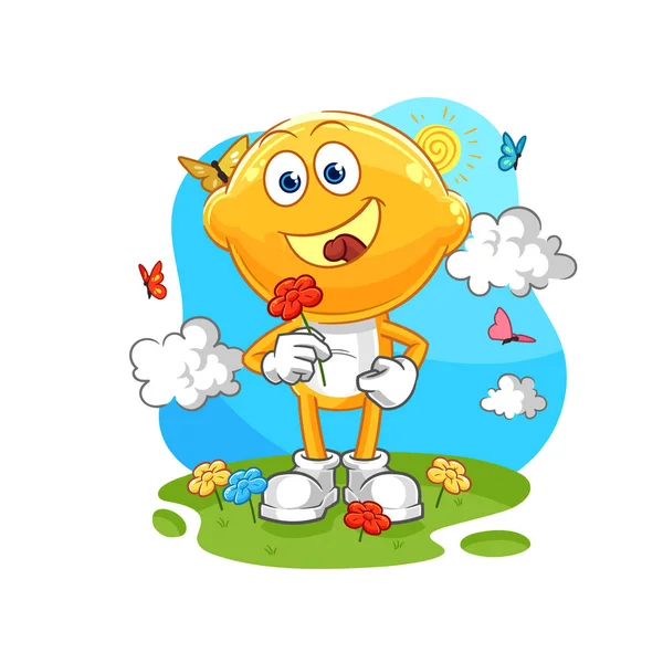 the lemon head pick flowers in spring. character vecto