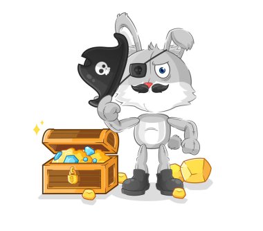 the rabbit pirate with treasure mascot. cartoon vecto