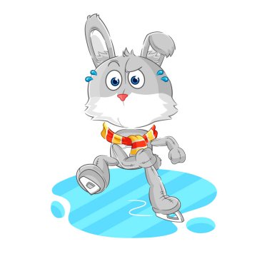 the rabbit ice skiing cartoon. character mascot vecto