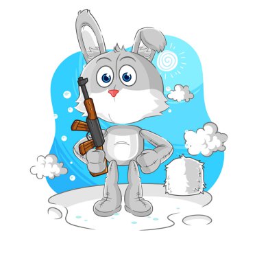 the rabbit soldier in winter. character mascot vecto