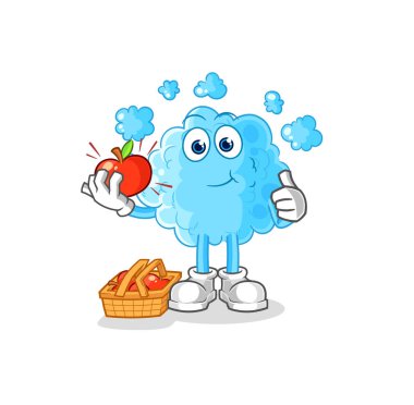 the foam eating an apple illustration. character vecto