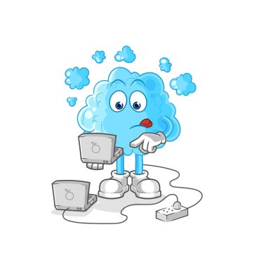 the foam with laptop mascot. cartoon vecto