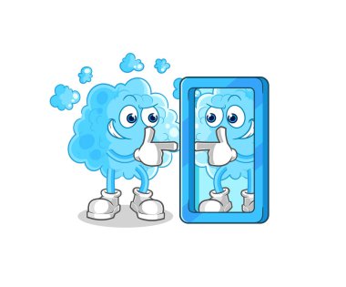 the foam looking into mirror cartoon. cartoon mascot vecto