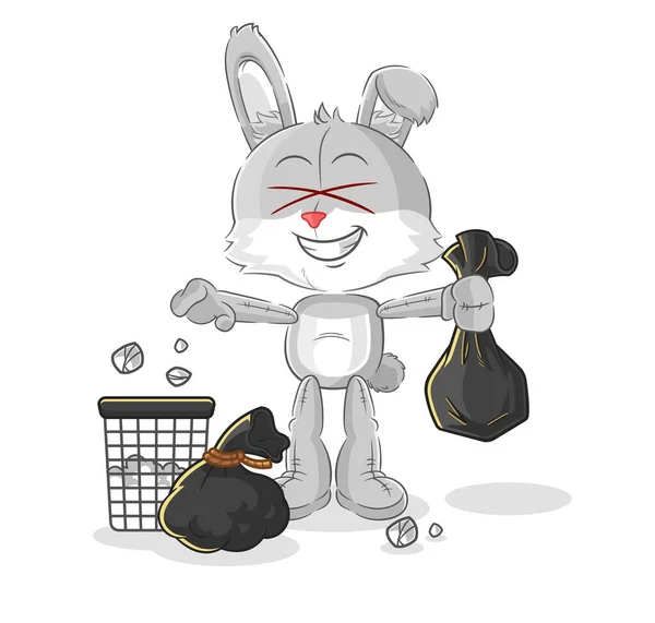 Rabbit Throw Garbage Mascot Cartoon Vecto — Vector de stock