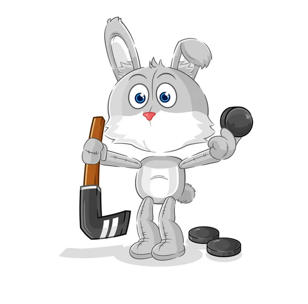 Rabbit Playing Hockey Vector Cartoon Characte — Stock Vector