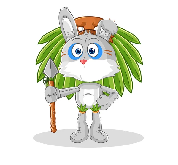 Rabbit Tribal Man Mascot Cartoon Vecto — Archivo Imágenes Vectoriales