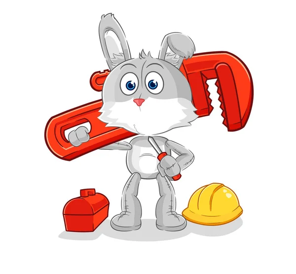 Rabbit Plumber Cartoon Cartoon Mascot Vecto — Stock Vector