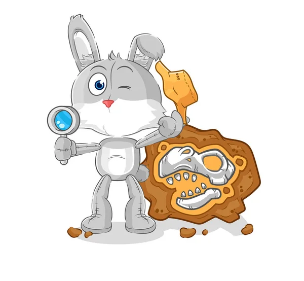 Rabbit Archaeologists Fossils Mascot Cartoon Vecto — 图库矢量图片