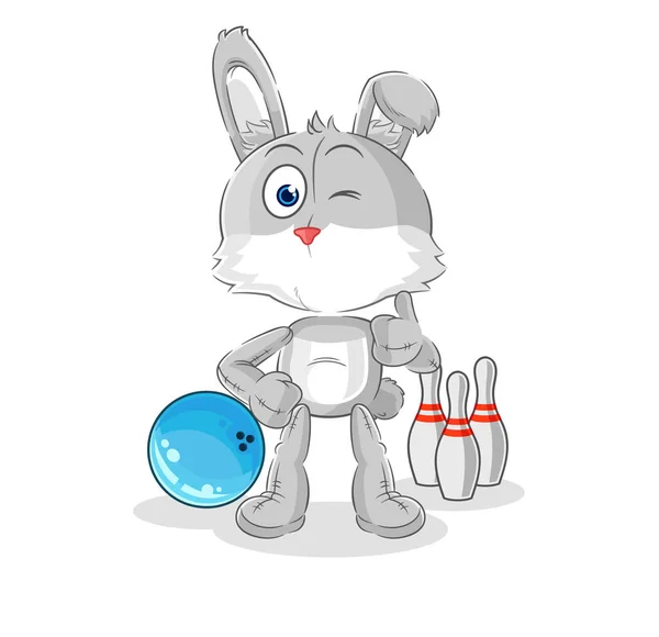 Rabbit Play Bowling Illustration Character Vecto — Stock Vector