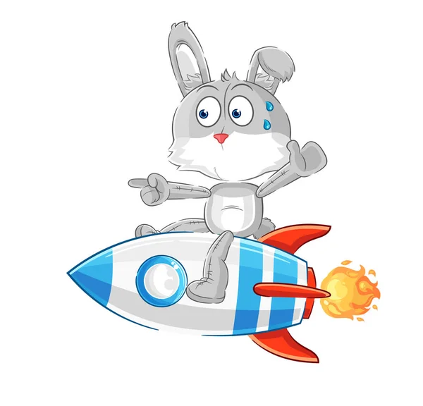 Rabbit Ride Rocket Cartoon Mascot Vecto — Stock Vector