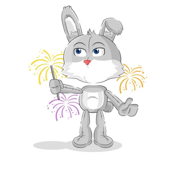 Rabbit Fireworks Mascot Cartoon Vecto — Stock Vector