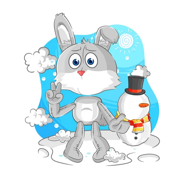 Rabbit Cold Winter Character Cartoon Mascot Vecto — Stock Vector