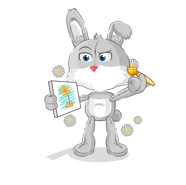 Rabbit Traditional Painter Cartoon Character Vecto — Stock Vector