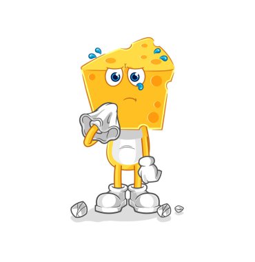 the cheese head cry with a tissue. cartoon mascot vecto