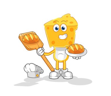 the cheese head baker with bread. cartoon mascot vecto