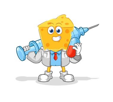 the cheese head doctor holding medichine and injectio