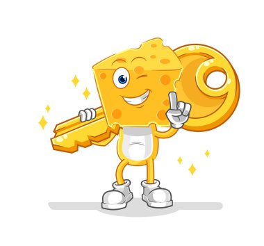 the cheese head carry the key mascot. cartoon vecto
