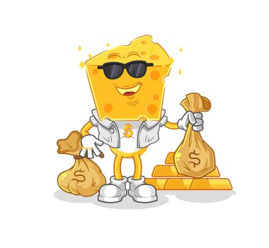 the cheese head rich character. cartoon mascot vecto
