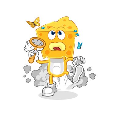 the cheese head catch butterfly illustration. character vecto