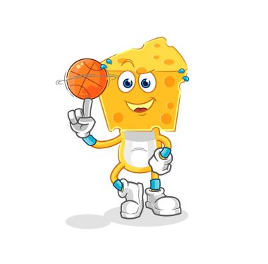 the cheese head playing basket ball mascot. cartoon vecto