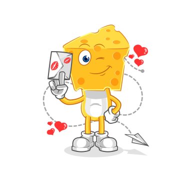 the cheese head hold love letter illustration. character vecto