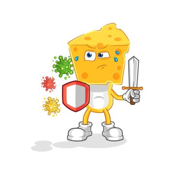 the cheese head against viruses cartoon. cartoon mascot vecto