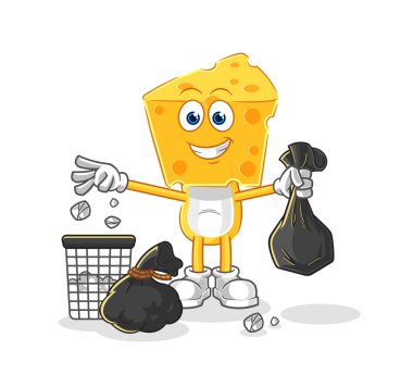 the cheese head Throw garbage mascot. cartoon vecto