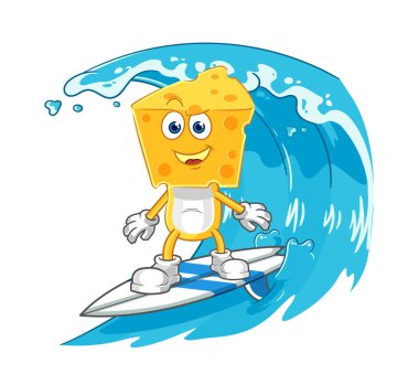 the cheese head surfing character. cartoon mascot vecto