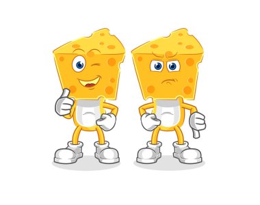 the cheese head thumbs up and thumbs down. cartoon mascot vecto