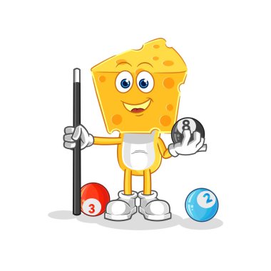 the cheese head plays billiard character. cartoon mascot vecto