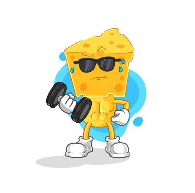 the cheese head lifting dumbbell vector. cartoon characte