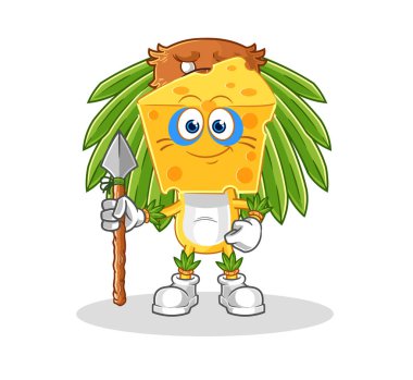 the cheese head tribal man mascot. cartoon vecto