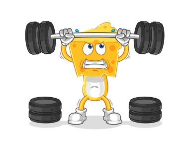 the cheese head lifting the barbell character. cartoon mascot vecto