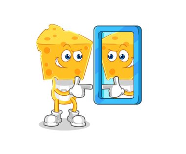 the cheese head looking into mirror cartoon. cartoon mascot vecto