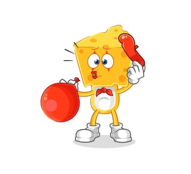 the cheese head pantomime blowing balloon. cartoon mascot vecto