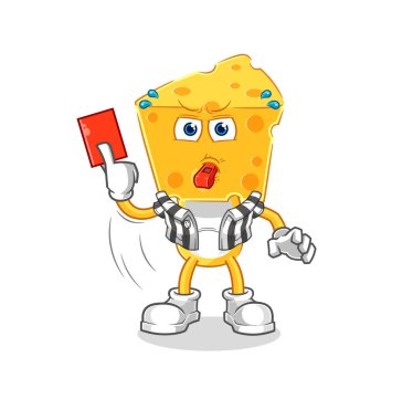 the cheese head referee with red card illustration. character vecto