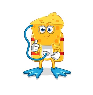 the cheese head diver cartoon. cartoon mascot vecto